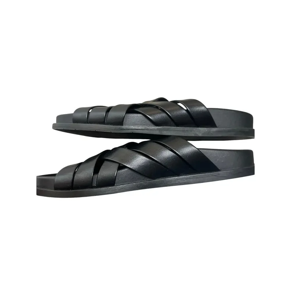 NEW Aquatalia Iselda Woven Leather Slide Sandals Women's Black Size 8